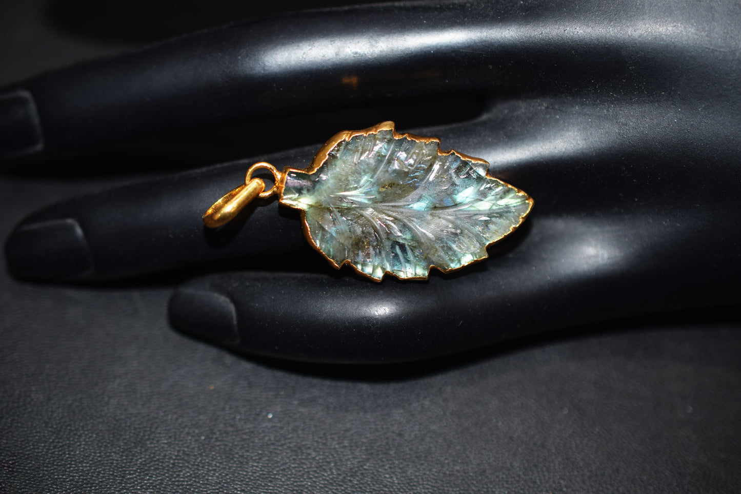 Labradorite Carved Leaf Electroplated Connector Charm, Sold By Piece ,21x33 mm ,60023