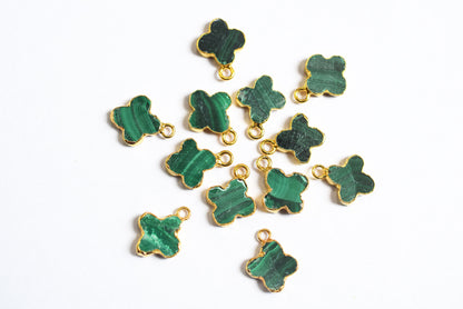 Man Made Malachite Electroplated Clover Shape Charm, Sold By Piece ,14 - 16 mm ,60024