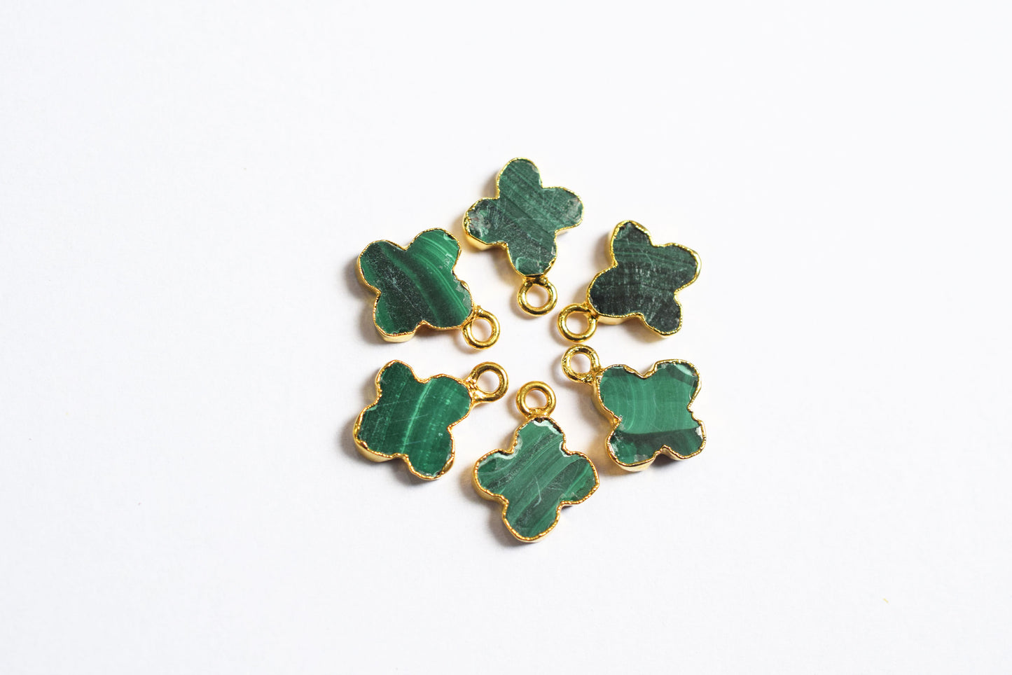 Man Made Malachite Electroplated Clover Shape Charm, Sold By Piece ,14 - 16 mm ,60024