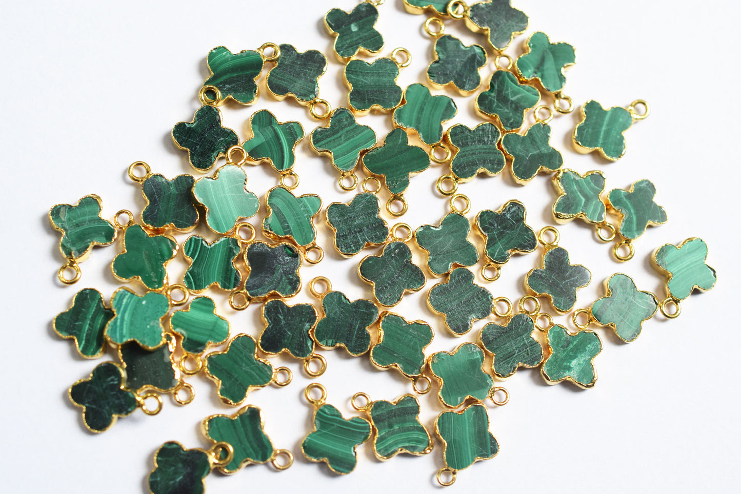 Man Made Malachite Electroplated Clover Shape Charm, Sold By Piece ,14 - 16 mm ,60024