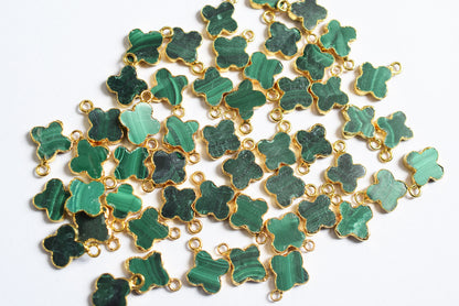 Man Made Malachite Electroplated Clover Shape Charm, Sold By Piece ,14 - 16 mm ,60024