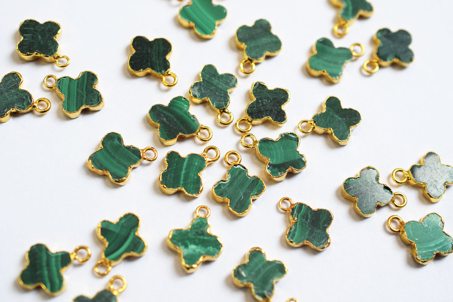 Man Made Malachite Electroplated Clover Shape Charm, Sold By Piece ,14 - 16 mm ,60024