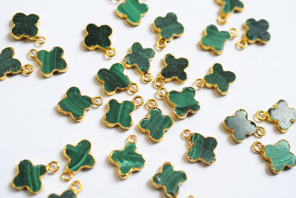 Man Made Malachite Electroplated Clover Shape Charm, Sold By Piece ,14 - 16 mm ,60024
