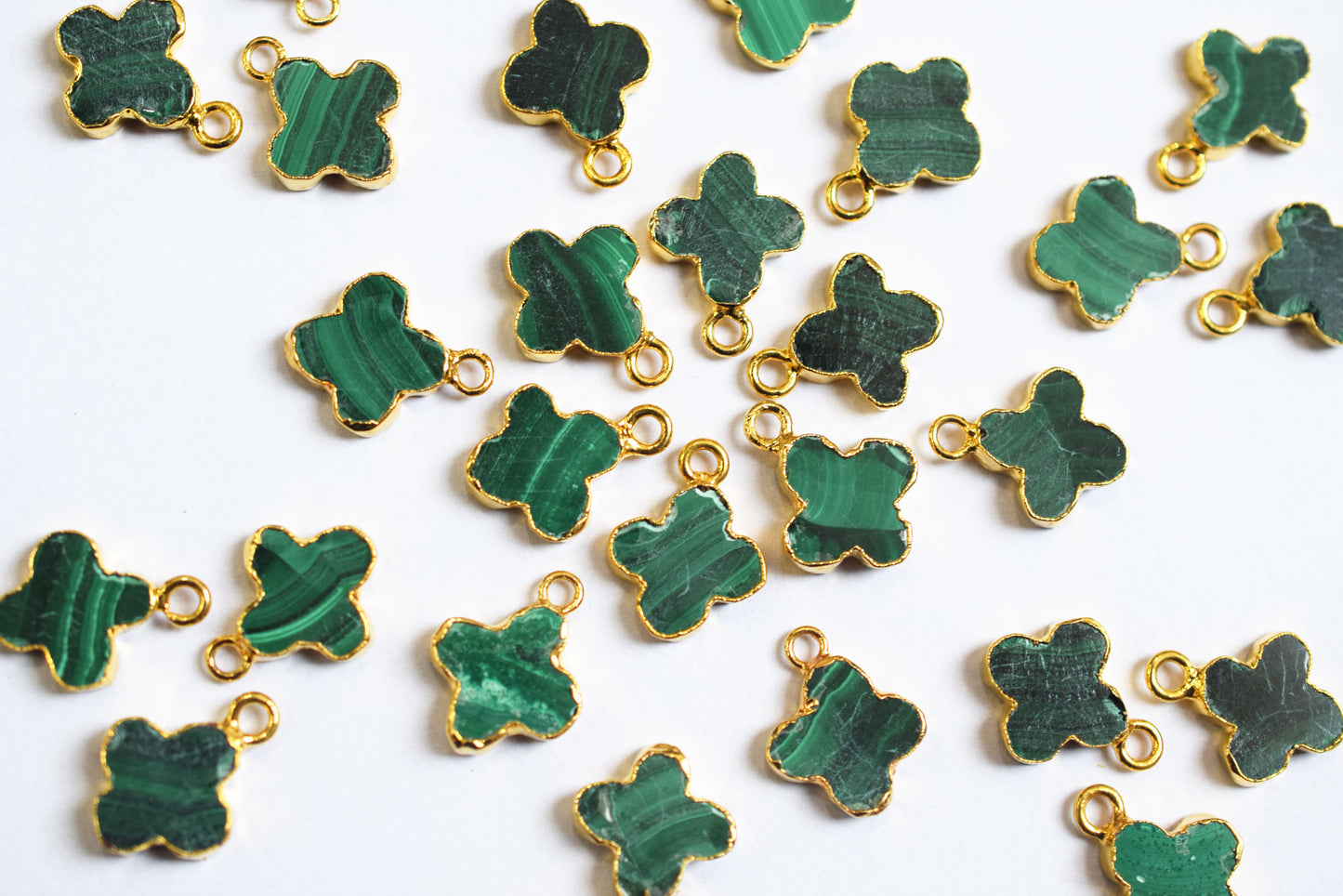 Man Made Malachite Electroplated Clover Shape Charm, Sold By Piece ,14 - 16 mm ,60024