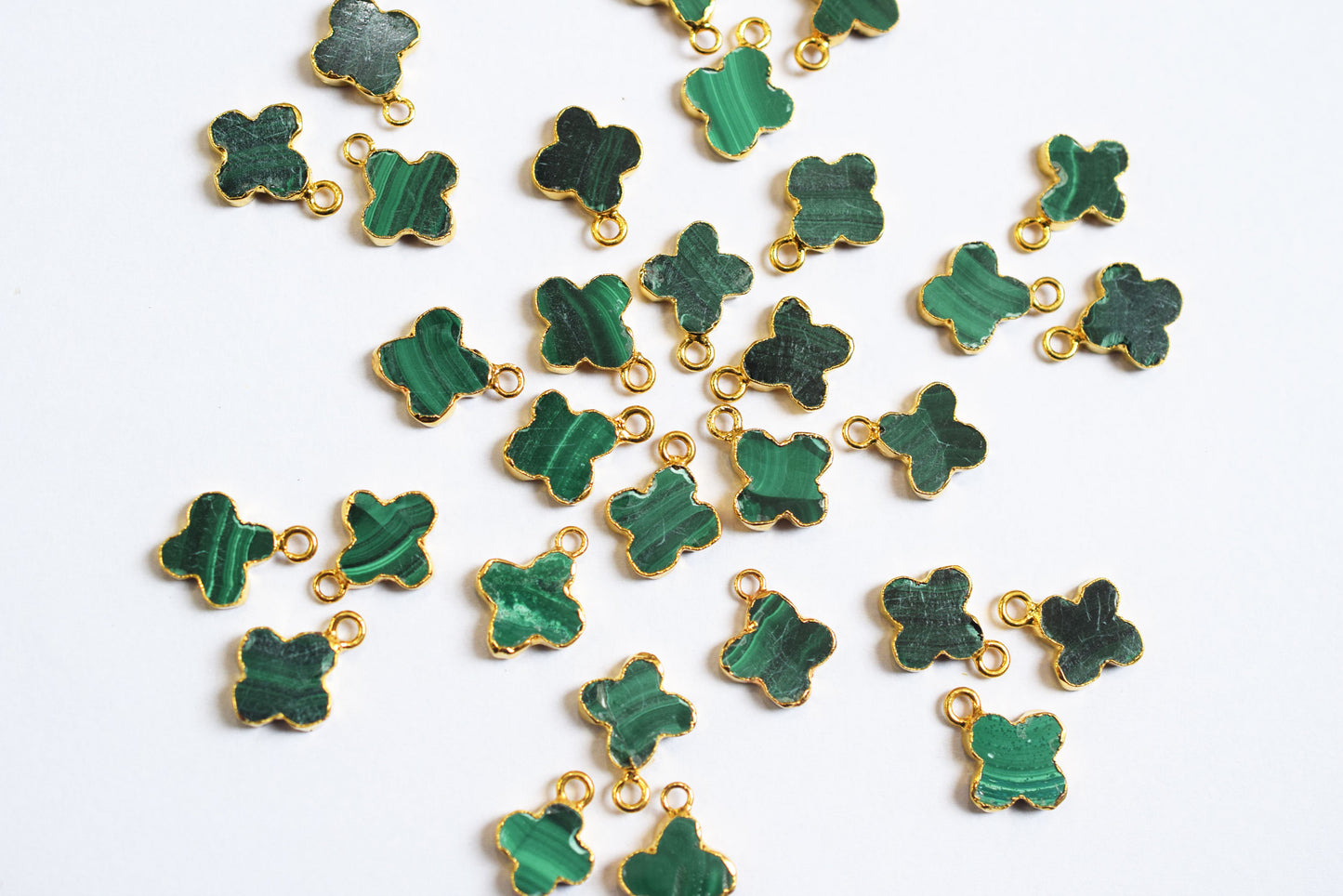 Man Made Malachite Electroplated Clover Shape Charm, Sold By Piece ,14 - 16 mm ,60024