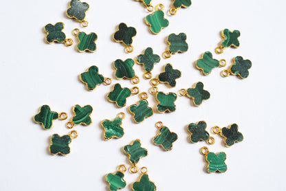 Man Made Malachite Electroplated Clover Shape Charm, Sold By Piece ,14 - 16 mm ,60024