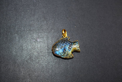 Flashy Labradorite Carved Fish Electroplated Connector Charm, Sold By Piece ,23x30 mm ,60025