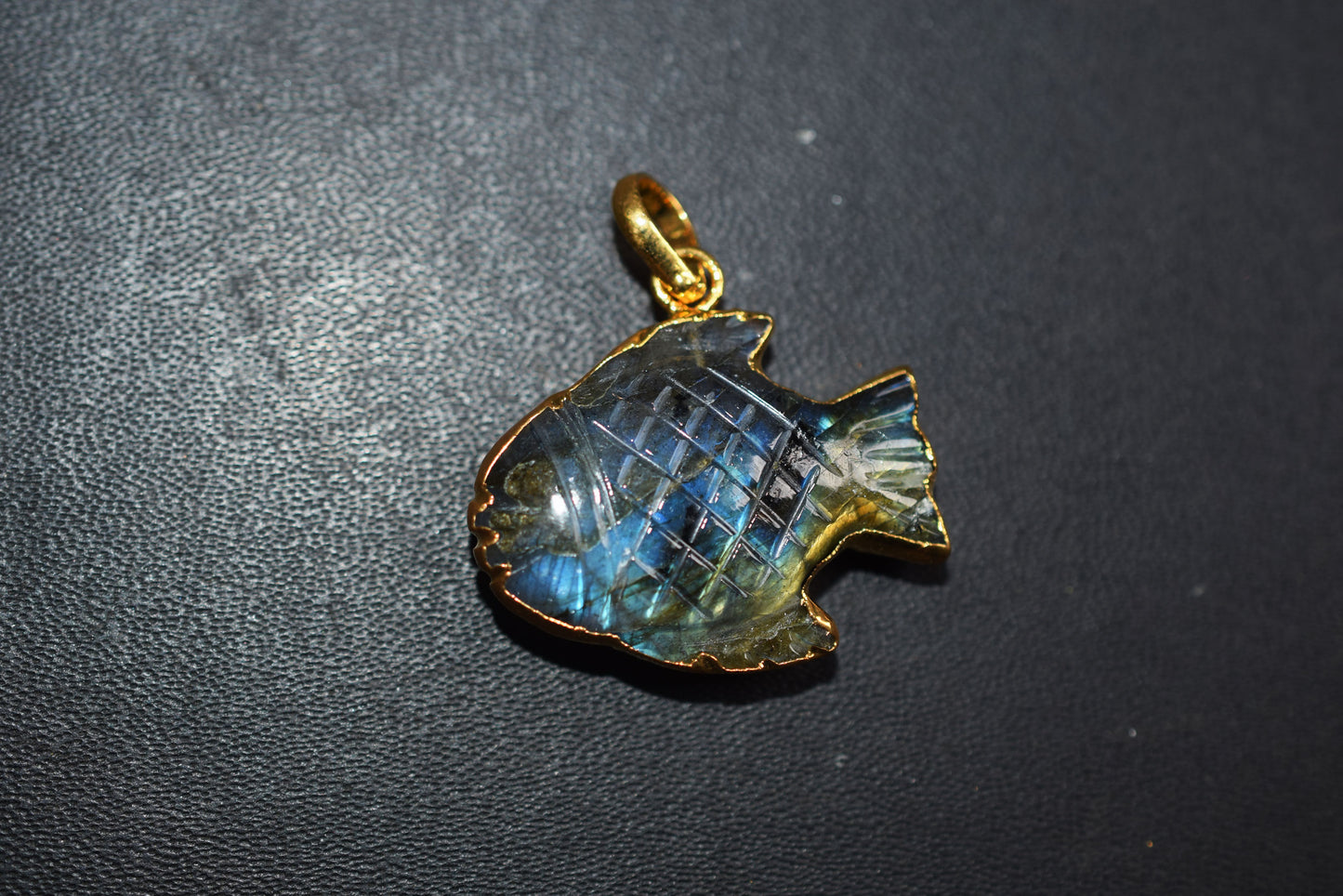 Flashy Labradorite Carved Fish Electroplated Connector Charm, Sold By Piece ,23x30 mm ,60025