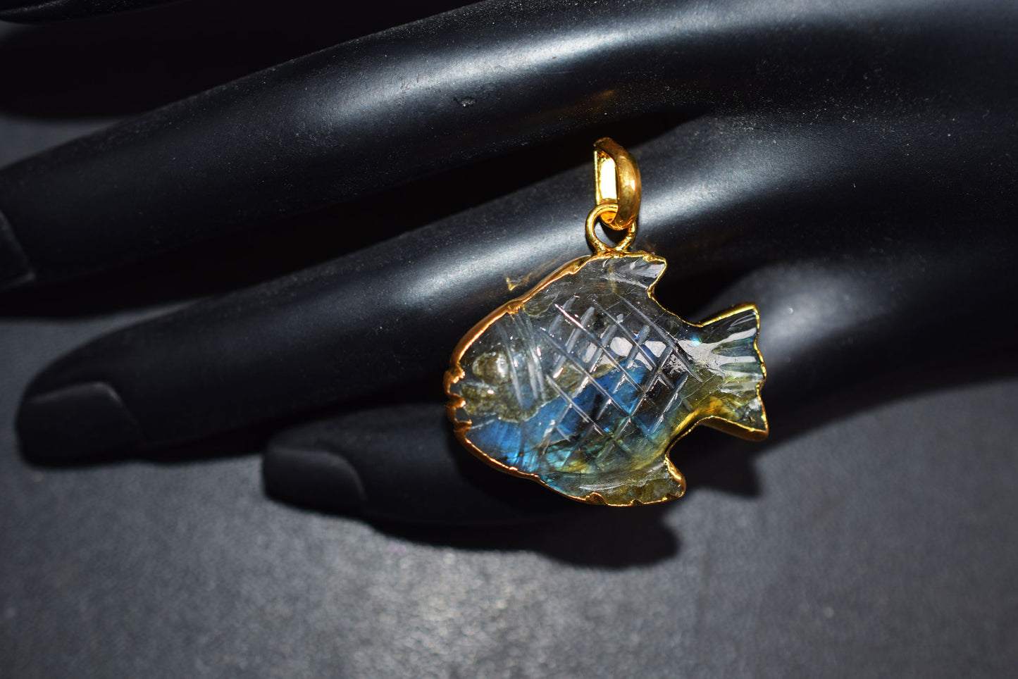 Flashy Labradorite Carved Fish Electroplated Connector Charm, Sold By Piece ,23x30 mm ,60025