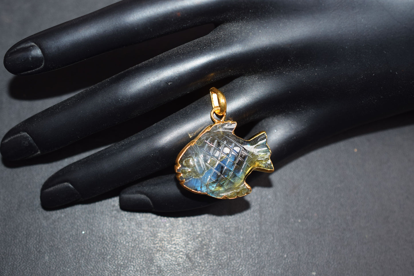 Flashy Labradorite Carved Fish Electroplated Connector Charm, Sold By Piece ,23x30 mm ,60025