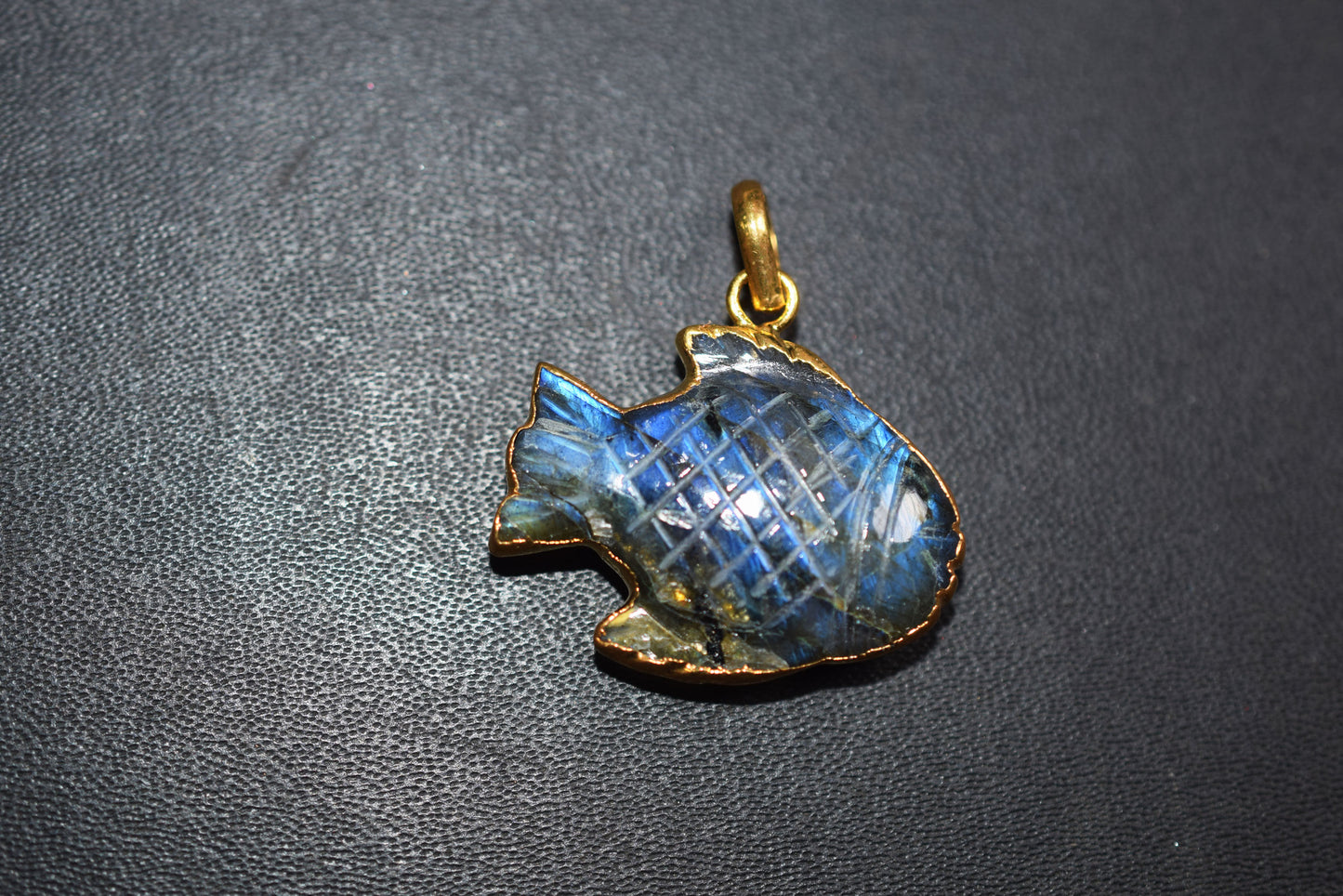 Flashy Labradorite Carved Fish Electroplated Connector Charm, Sold By Piece ,23x30 mm ,60025