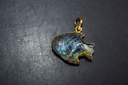 Flashy Labradorite Carved Fish Electroplated Connector Charm, Sold By Piece ,23x30 mm ,60025