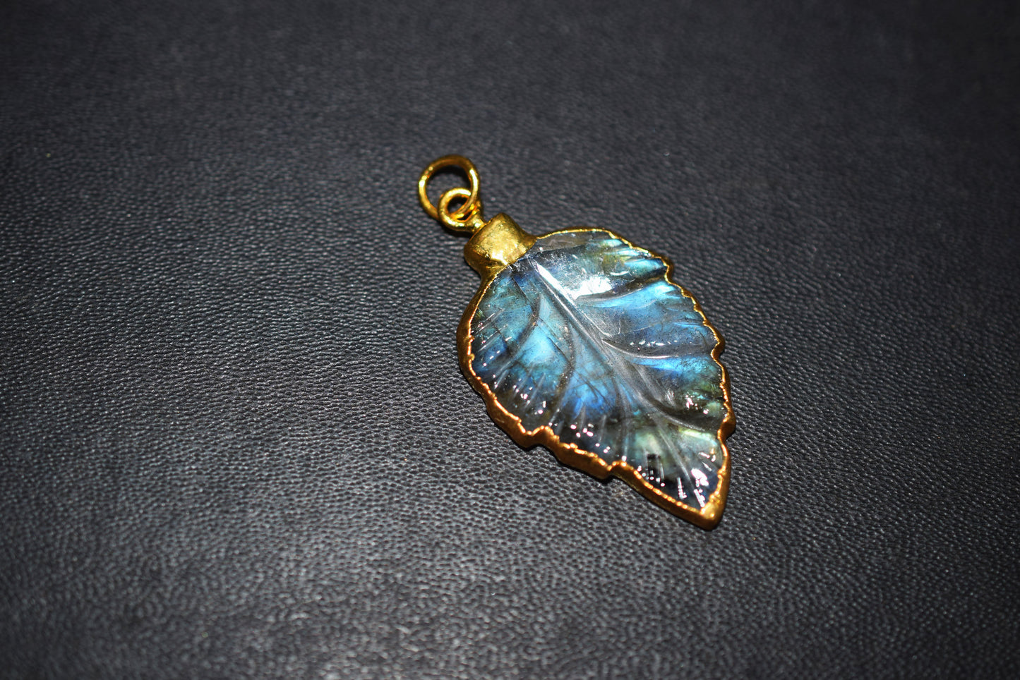 Labradorite Carved Leaf Electroplated Connector Charm, Sold By Piece ,21x33 mm ,60026