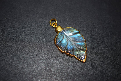 Labradorite Carved Leaf Electroplated Connector Charm, Sold By Piece ,21x33 mm ,60026