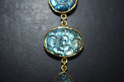 Labradorite 3 Stone Mughal Carved Long Pendant, Sold By Piece ,17x22 - 18x23 - 22x24 mm ,60027