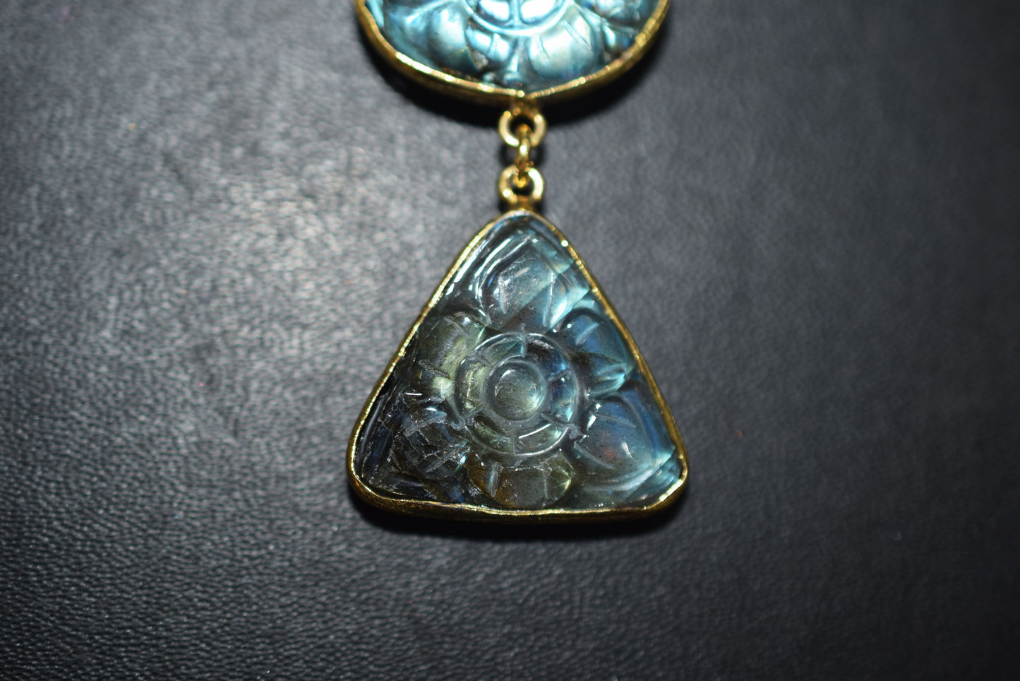 Labradorite 3 Stone Mughal Carved Long Pendant, Sold By Piece ,17x22 - 18x23 - 22x24 mm ,60027