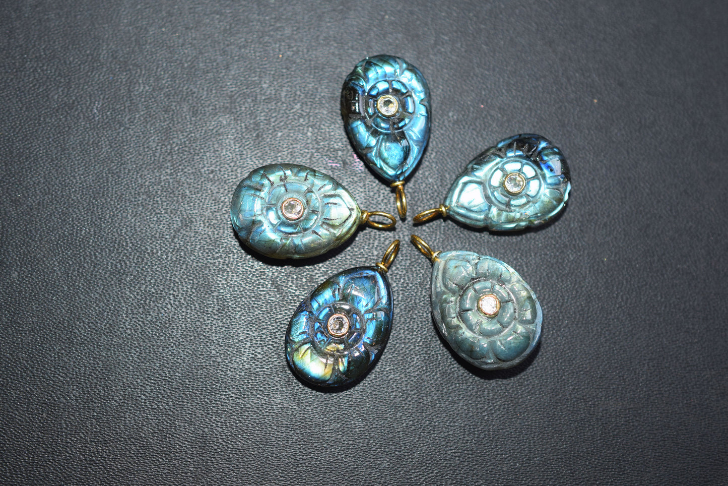 Natural Flashy Labradorite Pear Shaped Mughal Carved Inlay Charm Connector, Sold By Piece , 14x20 - 17x22 mm , 60028