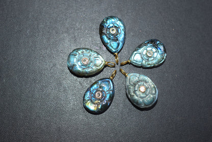 Natural Flashy Labradorite Pear Shaped Mughal Carved Inlay Charm Connector, Sold By Piece , 14x20 - 17x22 mm , 60028