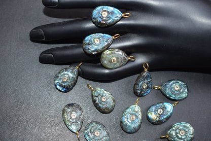 Natural Flashy Labradorite Pear Shaped Mughal Carved Inlay Charm Connector, Sold By Piece , 14x20 - 17x22 mm , 60028
