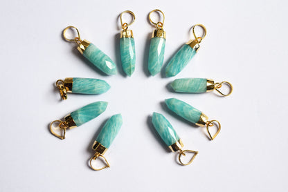 Natural Amazonite Electroplated Bullet Faceted Pendant, Sold By Piece ,24 - 26 mm ,60029