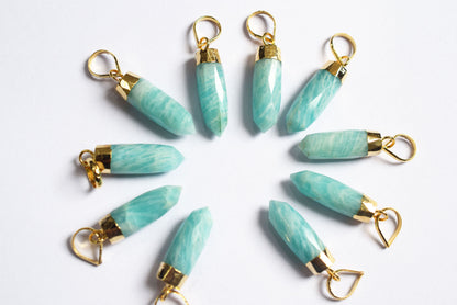 Natural Amazonite Electroplated Bullet Faceted Pendant, Sold By Piece ,24 - 26 mm ,60029