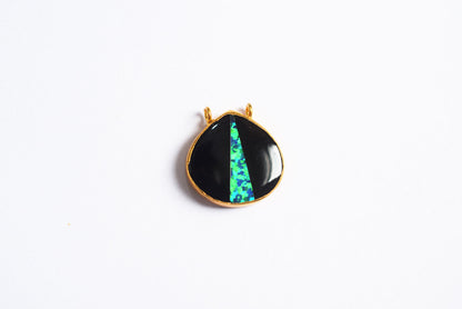 Black Onyx Inlay Ethiopian Opal Doublet Heart Charm, Sold By Piece ,23 mm ,60030