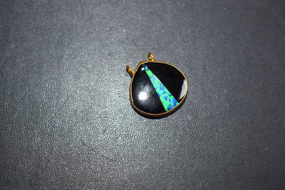Black Onyx Inlay Ethiopian Opal Doublet Heart Charm, Sold By Piece ,23 mm ,60030