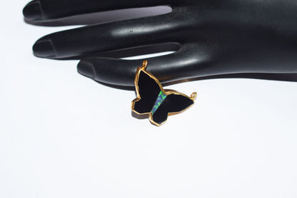 Stunning Black Onyx Inlay Ethiopian Opal Doublet Butterfly Charm, Sold By Piece ,22 mm ,60031