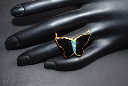 Stunning Black Onyx Inlay Ethiopian Opal Doublet Butterfly Charm, Sold By Piece ,22 mm ,60031