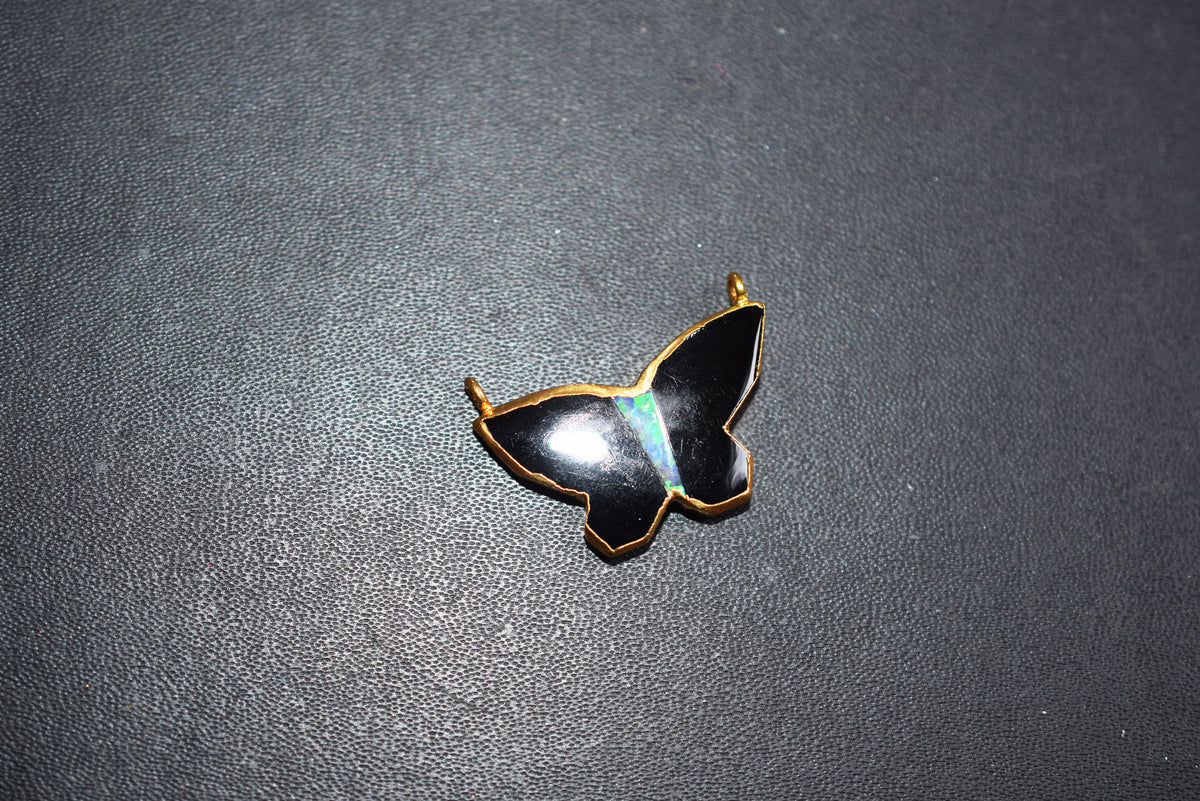 Stunning Black Onyx Inlay Ethiopian Opal Doublet Butterfly Charm, Sold By Piece ,22 mm ,60031