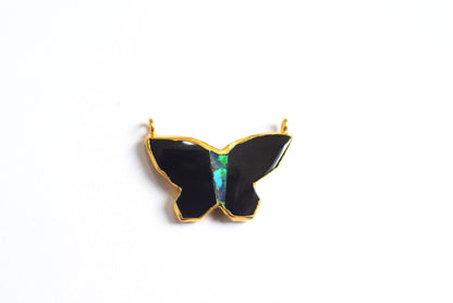 Stunning Black Onyx Inlay Ethiopian Opal Doublet Butterfly Charm, Sold By Piece ,22 mm ,60031