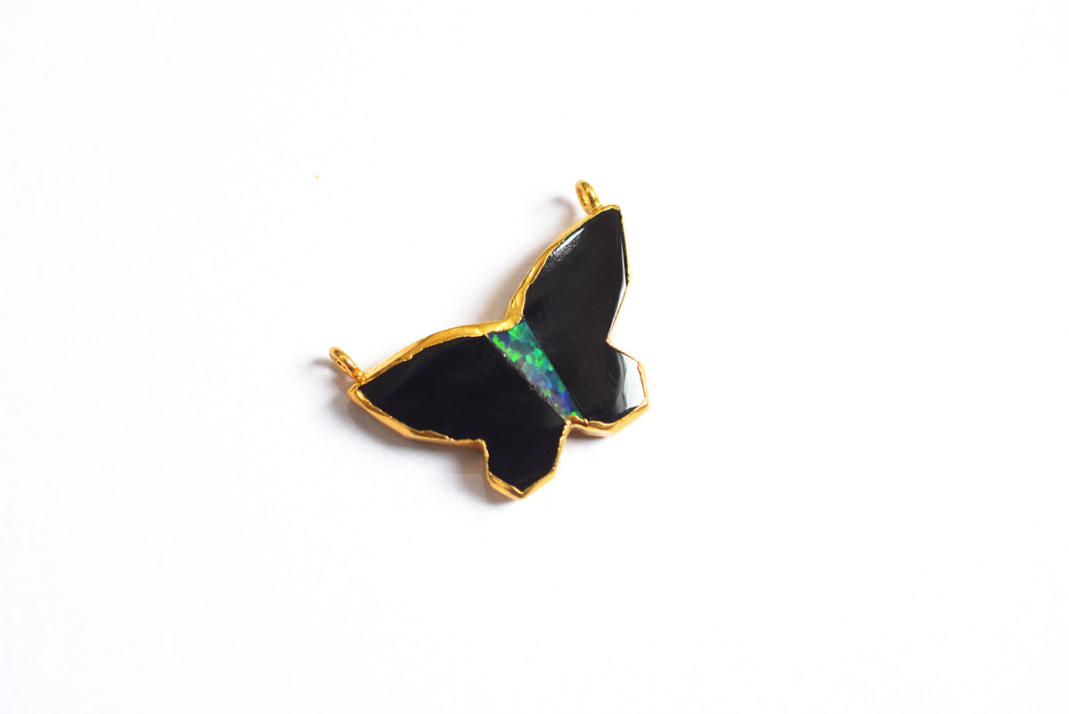 Stunning Black Onyx Inlay Ethiopian Opal Doublet Butterfly Charm, Sold By Piece ,22 mm ,60031