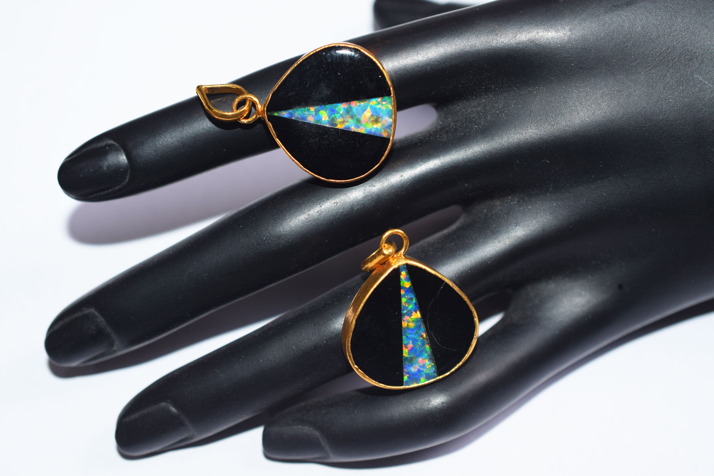 Black Onyx Inlay Ethiopian Opal Doublet Heart Charm, Sold By Piece ,21 mm ,60032