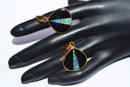 Black Onyx Inlay Ethiopian Opal Doublet Heart Charm, Sold By Piece ,21 mm ,60032