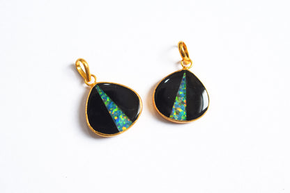 Black Onyx Inlay Ethiopian Opal Doublet Heart Charm, Sold By Piece ,21 mm ,60032