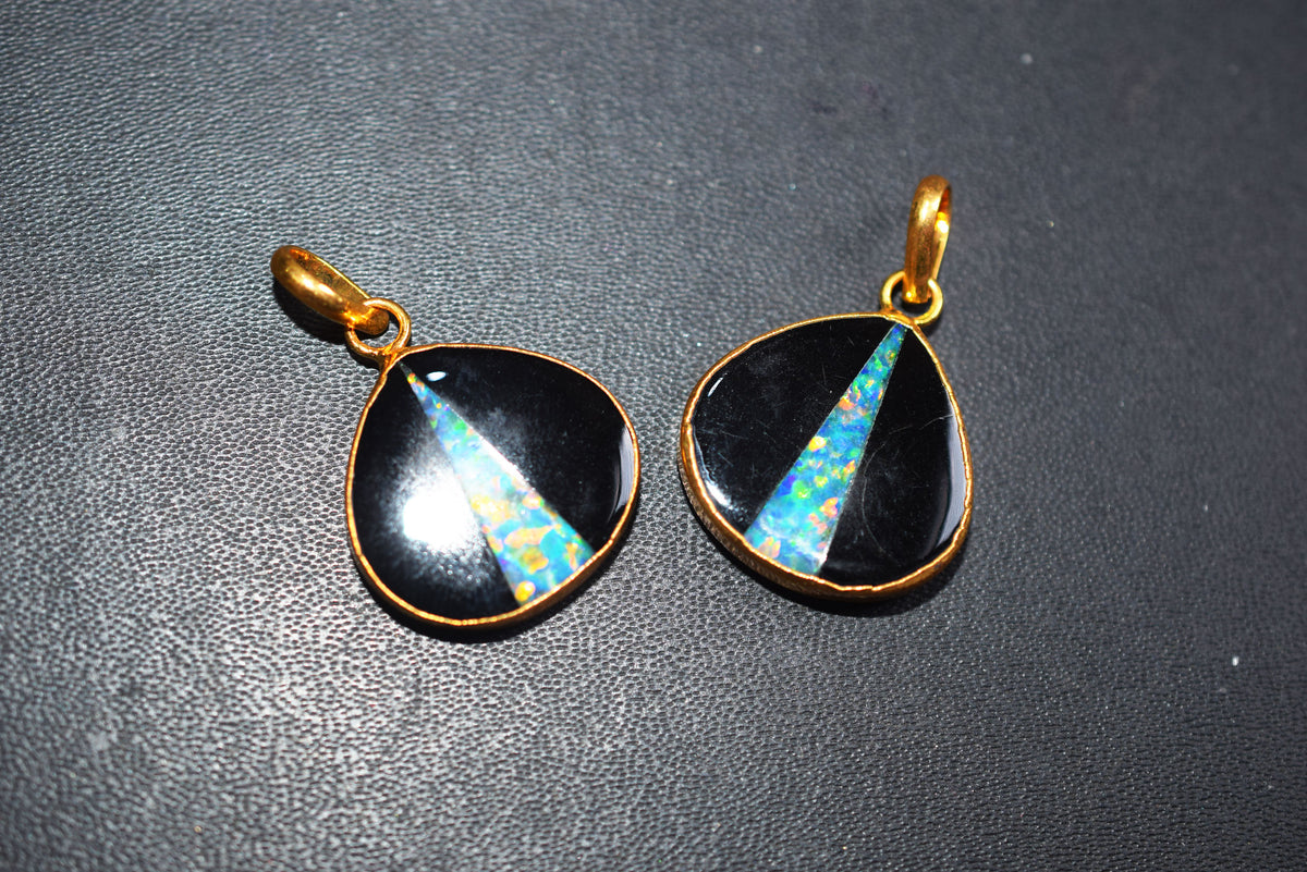 Black Onyx Inlay Ethiopian Opal Doublet Heart Charm, Sold By Piece ,21 mm ,60032