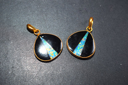 Black Onyx Inlay Ethiopian Opal Doublet Heart Charm, Sold By Piece ,21 mm ,60032