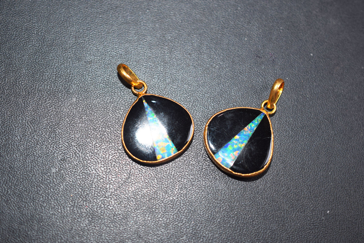 Black Onyx Inlay Ethiopian Opal Doublet Heart Charm, Sold By Piece ,21 mm ,60032