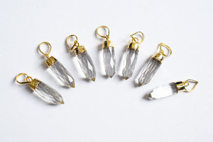 Clear Crystal Electroplated Bullet Faceted Pendant, Sold By Piece ,25 mm ,60033