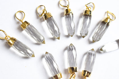 Clear Crystal Electroplated Bullet Faceted Pendant, Sold By Piece ,25 mm ,60033