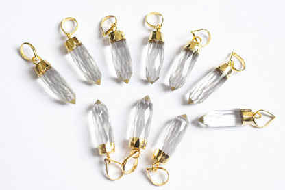 Clear Crystal Electroplated Bullet Faceted Pendant, Sold By Piece ,25 mm ,60033