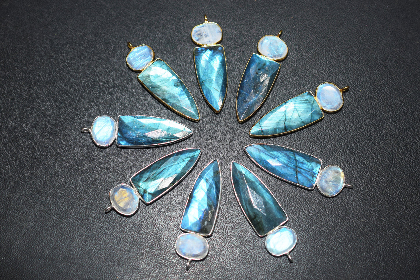 Rainbow Moonstone & Labradorite alien 2 stone pendant connector findings, Sold By Piece ,41 - 42 mm ,60034