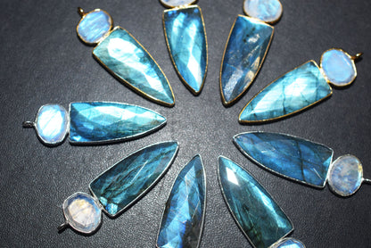 Rainbow Moonstone & Labradorite alien 2 stone pendant connector findings, Sold By Piece ,41 - 42 mm ,60034