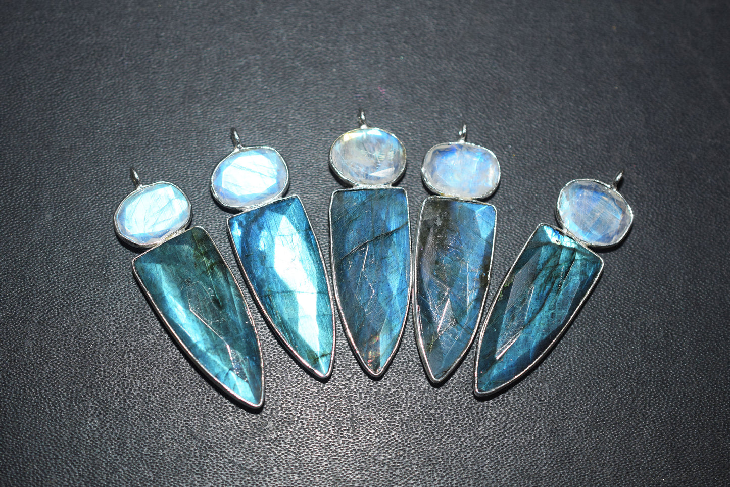 Rainbow Moonstone & Labradorite alien 2 stone pendant connector findings, Sold By Piece ,41 - 42 mm ,60034
