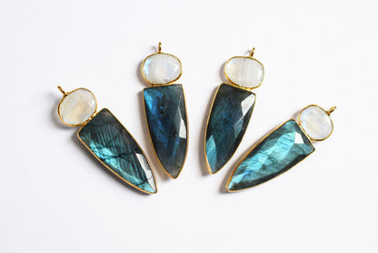 Rainbow Moonstone & Labradorite alien 2 stone pendant connector findings, Sold By Piece ,41 - 42 mm ,60034