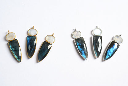 Rainbow Moonstone & Labradorite alien 2 stone pendant connector findings, Sold By Piece ,41 - 42 mm ,60034