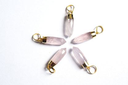 Beautiful Rose Quartz Electroplated Bullet Faceted Pendant, Sold By Piece ,25 mm ,60035