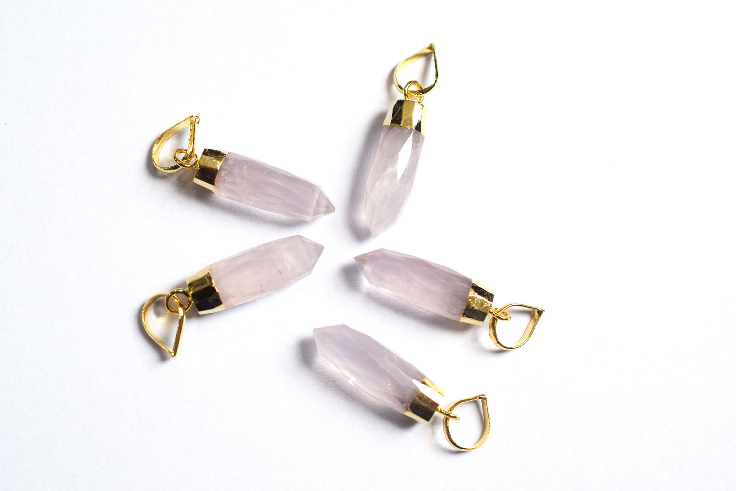 Beautiful Rose Quartz Electroplated Bullet Faceted Pendant, Sold By Piece ,25 mm ,60035