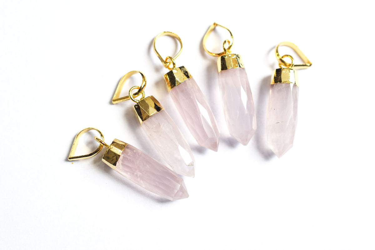 Beautiful Rose Quartz Electroplated Bullet Faceted Pendant, Sold By Piece ,25 mm ,60035