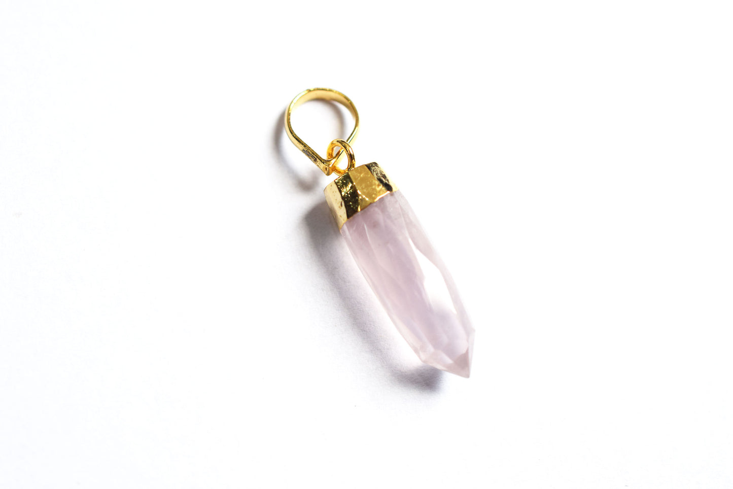 Beautiful Rose Quartz Electroplated Bullet Faceted Pendant, Sold By Piece ,25 mm ,60035